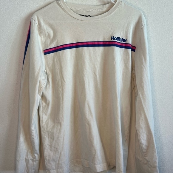HOLLISTER Unisex White Stripe LS MEDIUM - Picture 1 of 8